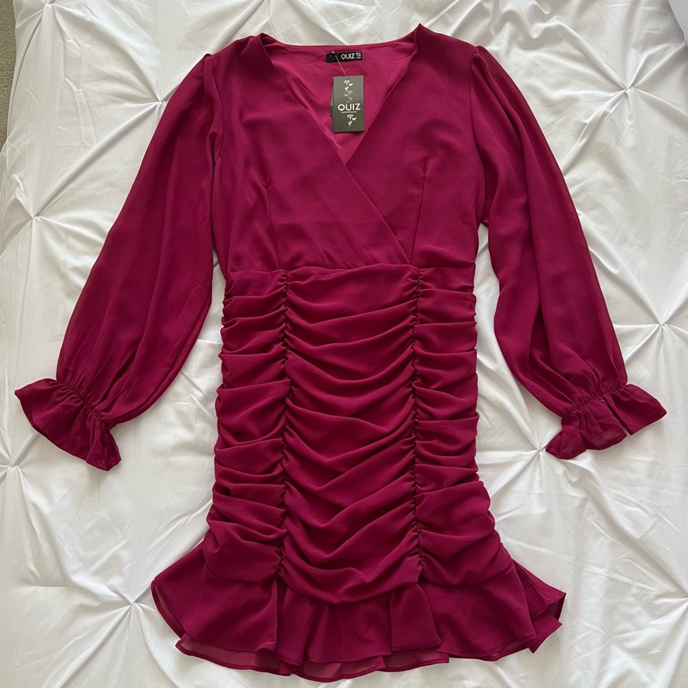 Quiz Burgundy Ruched Dress